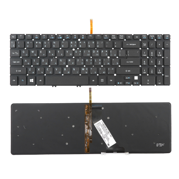 Acer Клавиатура для ноутбука Acer Aspire V5-573, RU, подсветка, без рамки, черная (V.1)