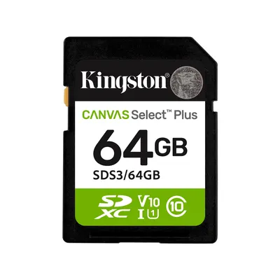 Kingston Карта памяти Kingston SDS3/64GB Canvas Select Plus C10 UHS-I U1 V10 64GB