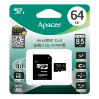 Карта памяти Micro SD Apacer AP64GMCSX10U1-R 64GB + адаптер