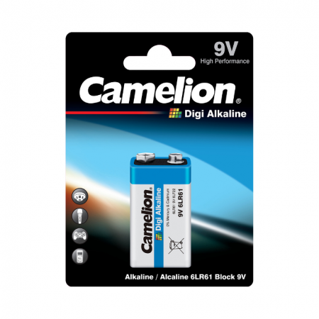 Батарейка крона CAMELION 6LR61-BP1DG, Digi Alkaline, 6F22, 9V, в блистере