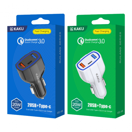 Автоадаптер Kaku KSC-485 2 USB 1 Type-C 3.0 A 20 W