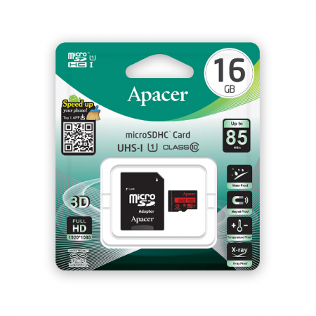 Карта памяти MicroSD Apacer AP16GMCSH10U5-R MicroSDHC 16GB с адаптером SD