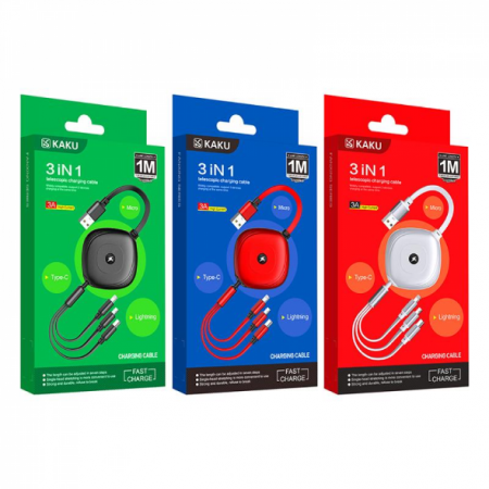 Кабель заряда 3в1 Kaku KSC-460 USB - Type-C, Micro USB, Lightning 3A 1m