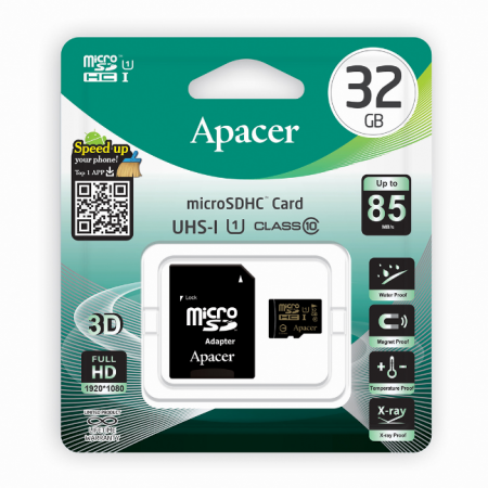 Карта памяти MicroSD Apacer AP32GMCSH10U1-R 32GB с адаптером