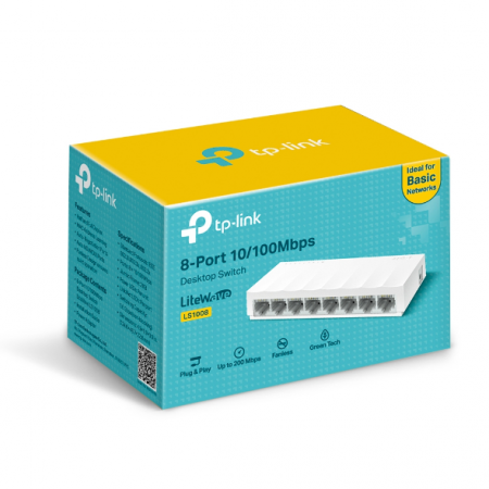 Коммутатор TP-Link LS1008 8 портов 10/100 мбит/с Rj45 с автосогласованием и Auto-MDI/MDIX