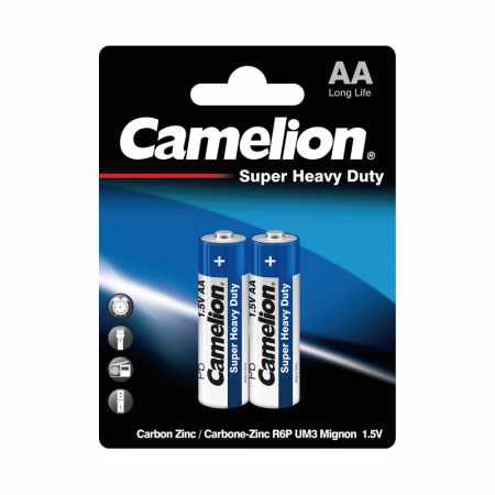 Батарейка CAMELION Super Heavy Duty R6P-BP2B 1050mAh 1.5V AA 2 штуки в блистере (пальчиковые)