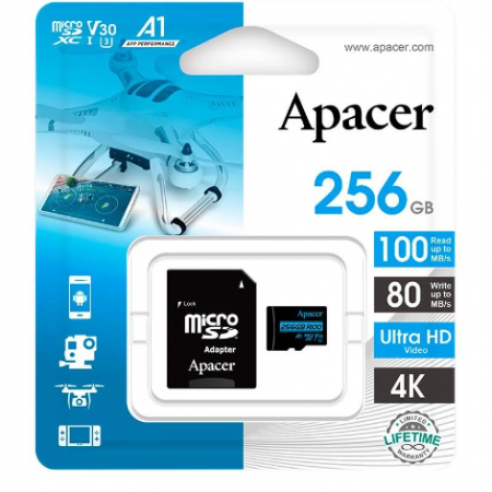 Карта памяти Apacer AP256GMCSX10U7-R MicroSDXC 256GB с адаптером SD