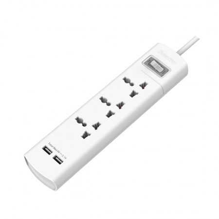 Сетевой фильтр, HuntKey, SZM307, 3 универсальные розетки / 2 USB 2.1 A, 1.5 м, Автоматическое отключение при нагрузке больше 10A, белый