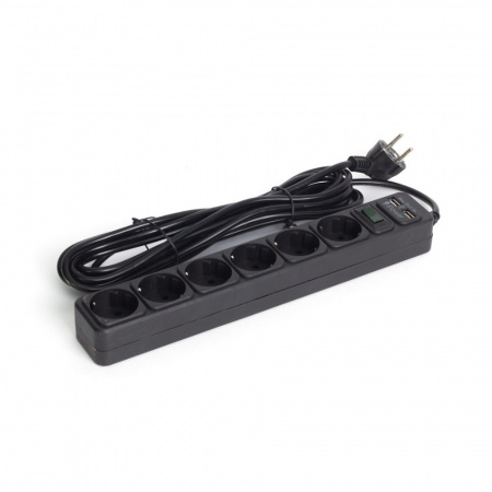Сетевой фильтр iPower iPEO3m, 6 розеток, 3м, USB, Black